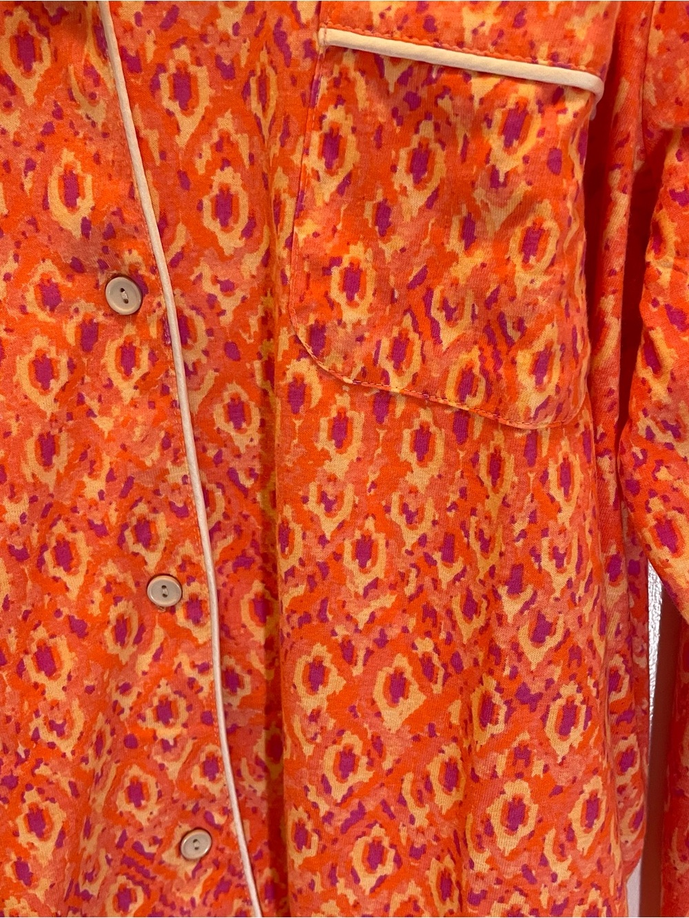 Alexander Del Rossa Pajama Top with White Piping Orange Pink Ikat Design Size 2X - Picture 7 of 10